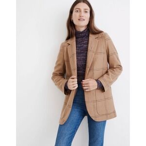 Madewell Womens Larsen Oversized Windowpane Plaid Blazer Camel Brown XXS